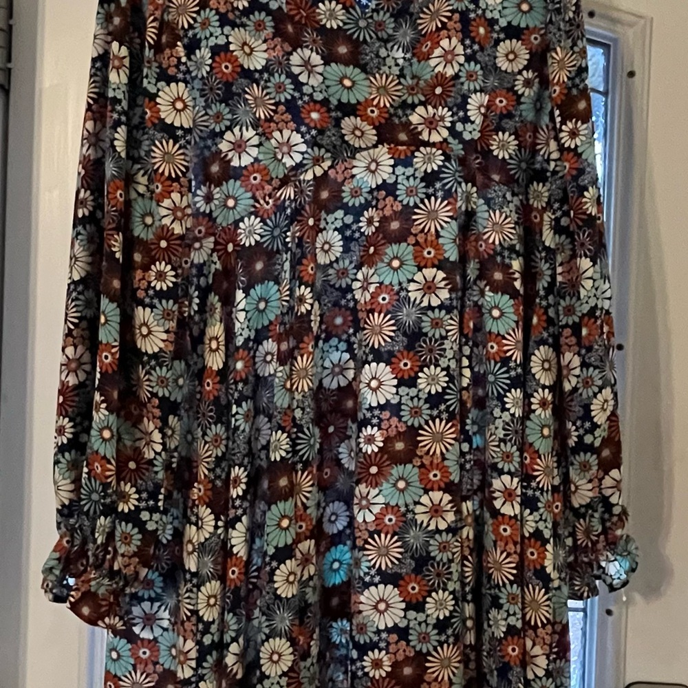 Umgee Floral Long Sleeve Dress - Brown and Blue